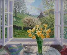 Daffodils by an open window